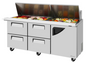 Turbo Air TST-72SD-30-D4R-N 72 5/8" 1 Door 30 Pan Mega Top Sandwich / Salad Prep Table