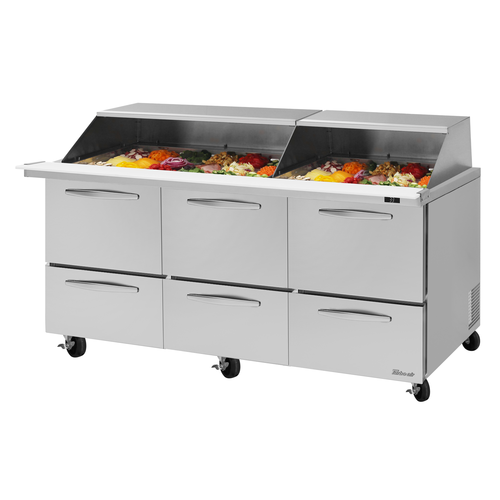 Turbo Air PST-72-30-D6-N-SL 72 5/8" 6 Drawer 30 Pan Mega Top Sandwich / Salad Prep Table