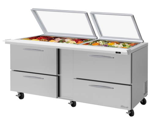 Turbo Air PST-72-30-D4-N-GL 72 5/8" 4 Drawer 30 Pan Mega Top Sandwich / Salad Prep Table