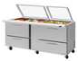 Turbo Air PST-72-30-D4-N-GL 72 5/8" 4 Drawer 30 Pan Mega Top Sandwich / Salad Prep Table