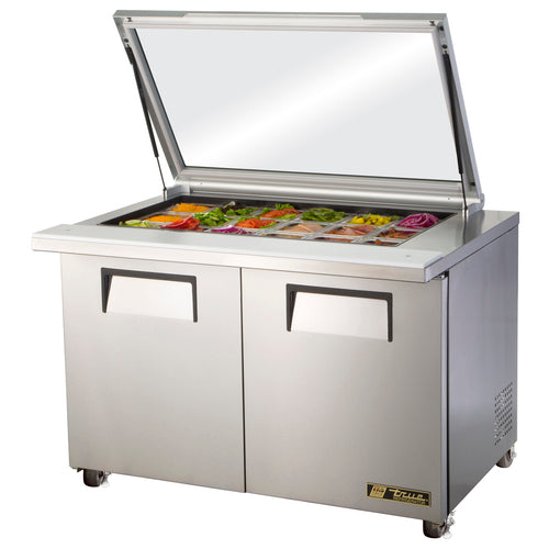 True TSSU-48-18M-B-FGLID-HC 48 3/8" 2 Doors 18 Pan Mega Top Sandwich / Salad Prep Table