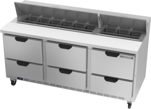 Beverage-Air SPED72HC-18-6 72" 6 Drawer 19 Pan Sandwich / Salad Prep Table