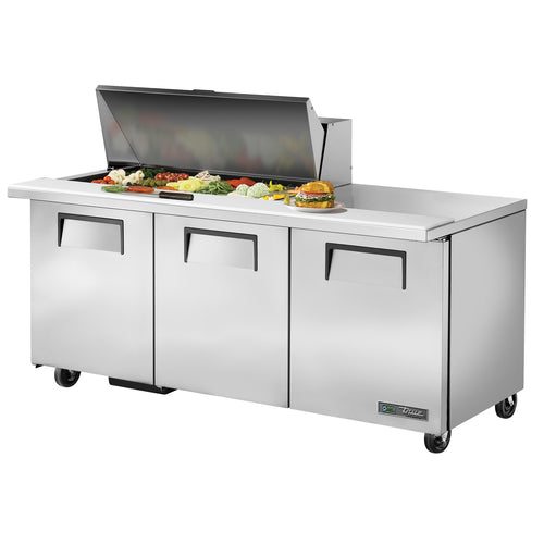 True TSSU-72-18M-B-HC 72 3/8" 3 Doors 18 Pan Mega Top Sandwich / Salad Prep Table