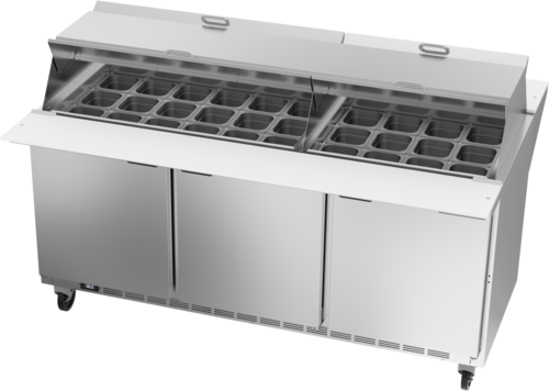 Beverage-Air SPE72HC-30M-DS 72" 3 Doors 30 Pan Mega Top Sandwich / Salad Prep Table