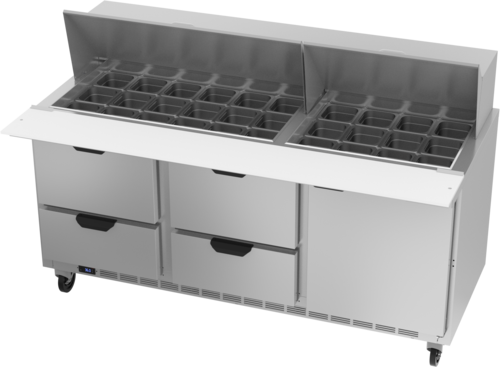 Beverage-Air SPED72HC-30M-4 72" 1 Door 30 Pan Mega Top Sandwich / Salad Prep Table