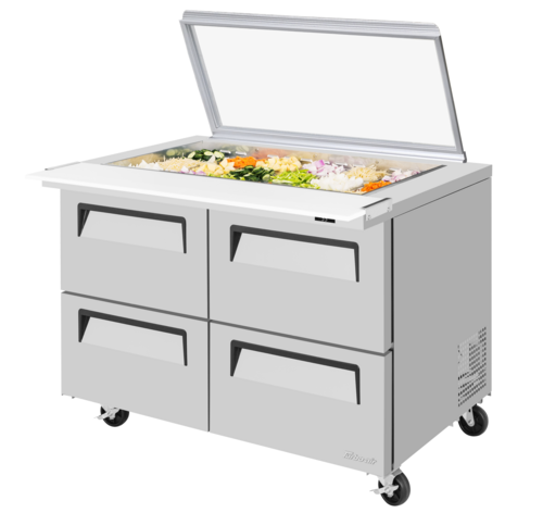 Turbo Air TST-48SD-18-D4-N-GL 48 1/4" 4 Drawer 18 Pan Mega Top Sandwich / Salad Prep Table