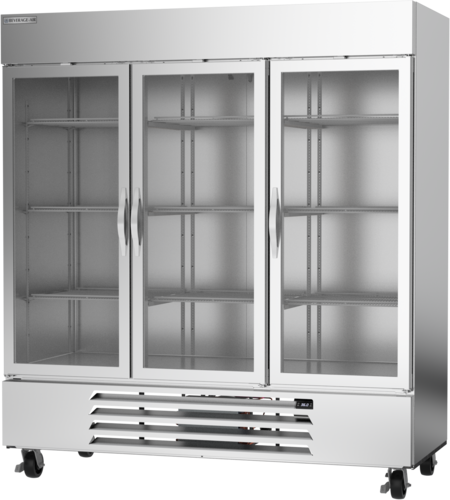 Beverage-Air HBR72HC-1-G 75" 3 Section Glass Door Reach-In Refrigerator
