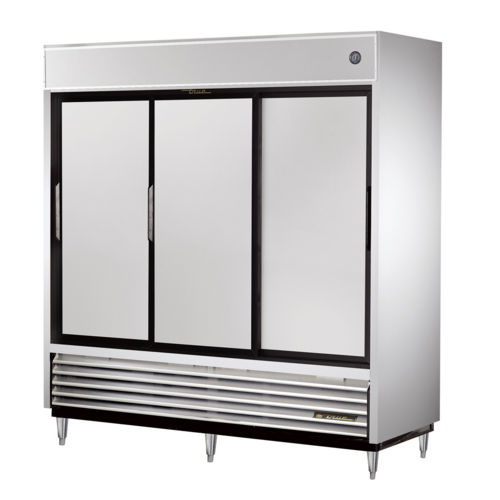 True TSD-69-HC 78 1/8" 3 Section Solid Door Reach-In Refrigerator