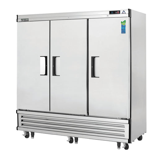 Everest EBR3 74 3/4" 3 Section Solid Door Reach-In Refrigerator