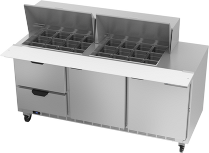 Beverage-Air SPED72HC-24M-2 72" 2 Doors 24 Pan Mega Top Sandwich / Salad Prep Table