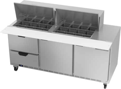 Beverage-Air SPED72HC-24M-2 72" 2 Doors 24 Pan Mega Top Sandwich / Salad Prep Table