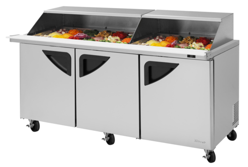Turbo Air TST-72SD-30-N-SL 72 5/8" 3 Doors 30 Pan Mega Top Sandwich / Salad Prep Table