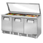 True TFP-72-30M-HC~FGLID 72 1/8" 3 Doors 30 Pan Mega Top Sandwich / Salad Prep Table