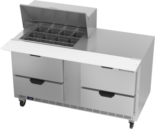 Beverage-Air SPED60HC-12M-4 60" 4 Drawer 12 Pan Mega Top Sandwich / Salad Prep Table