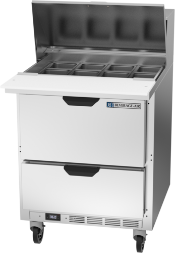 Beverage-Air SPED27HC-12M-B 27" 2 Drawer 12 Pan Mega Top Sandwich / Salad Prep Table