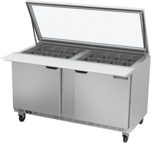 Beverage-Air SPE60HC-24M-STL 60" 2 Doors 24 Pan Mega Top Sandwich / Salad Prep Table