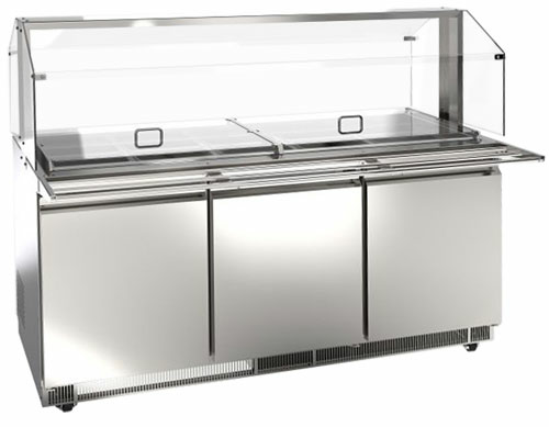 Omcan 50090 73 1/8" 3 Doors 16 Pan Sandwich / Salad Prep Table