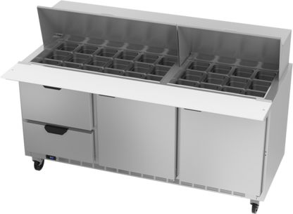 Beverage-Air SPED72HC-30M-2 72" 2 Doors 30 Pan Mega Top Sandwich / Salad Prep Table