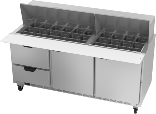 Beverage-Air SPED72HC-30M-2 72" 2 Doors 30 Pan Mega Top Sandwich / Salad Prep Table